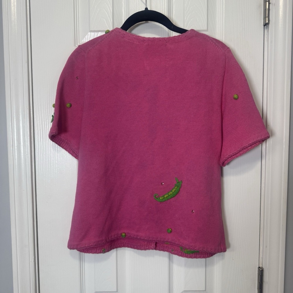 Vintage 90's Michael Simon Sequin Sweater Sz Medium M Peas Pink Green - Picture 4 of 5